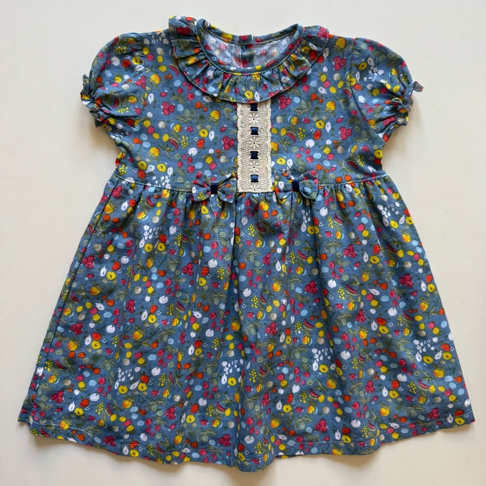 Girls Blue Floral Ruffle Collar Dress